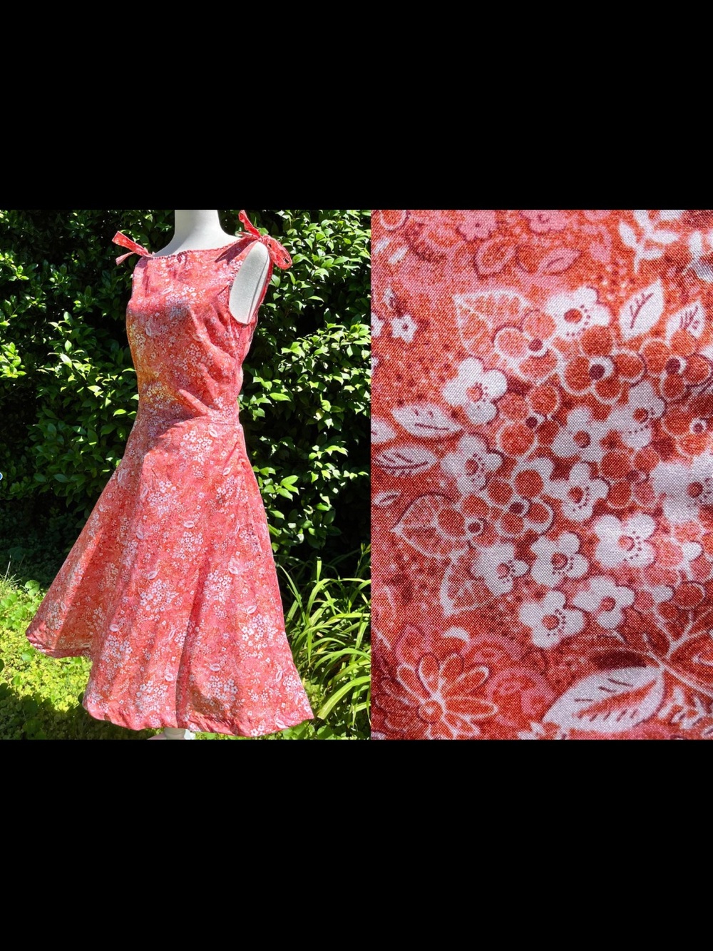 Floral Tie-Shoulder A-Line Dress in Coral